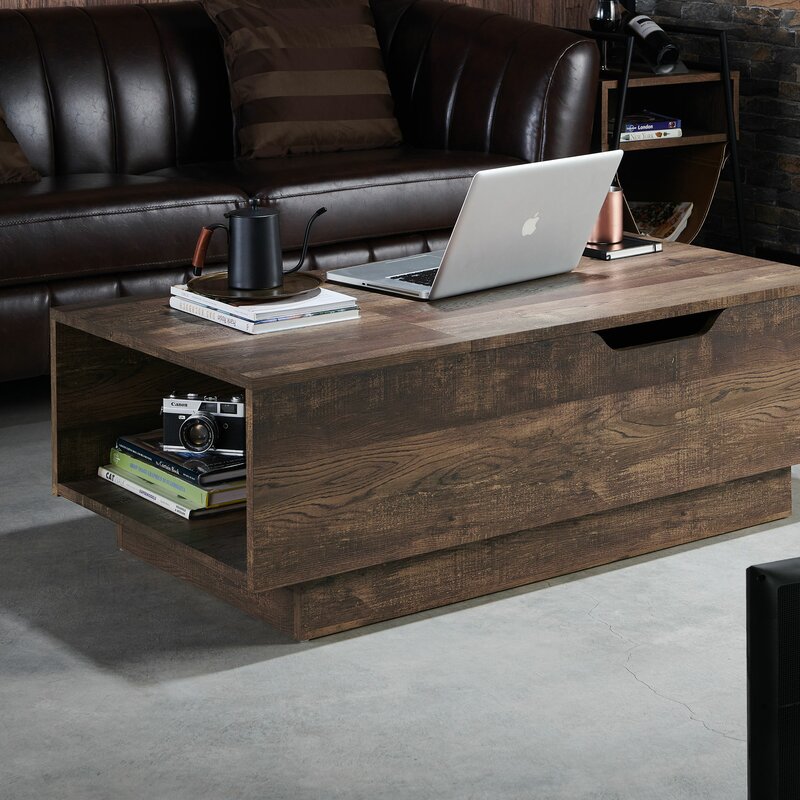 Reclaimed oak Colten Lift Top Block Coffee Table with Storage
