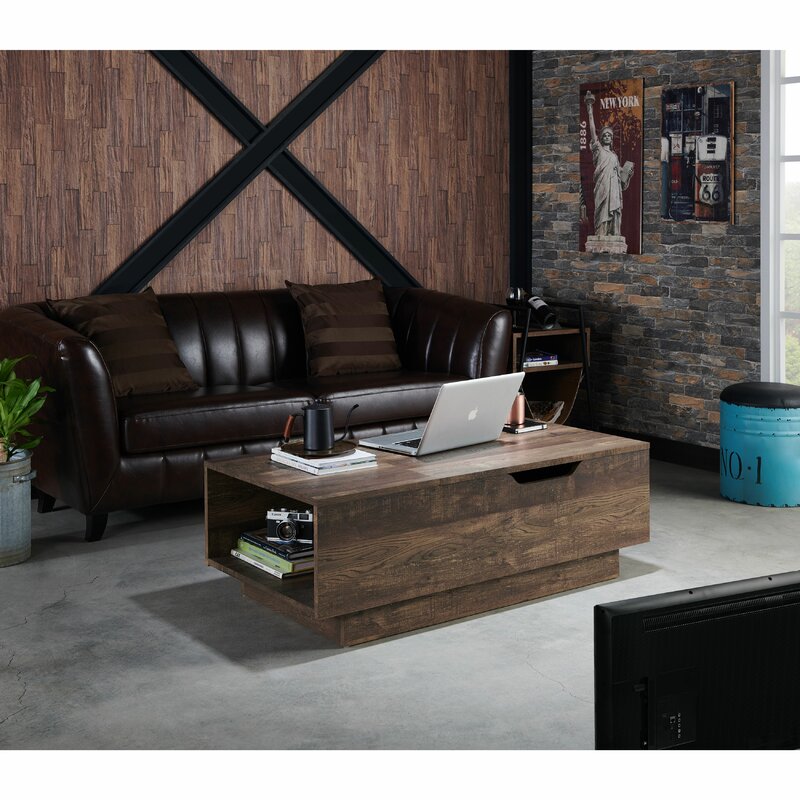 Reclaimed oak Colten Lift Top Block Coffee Table with Storage