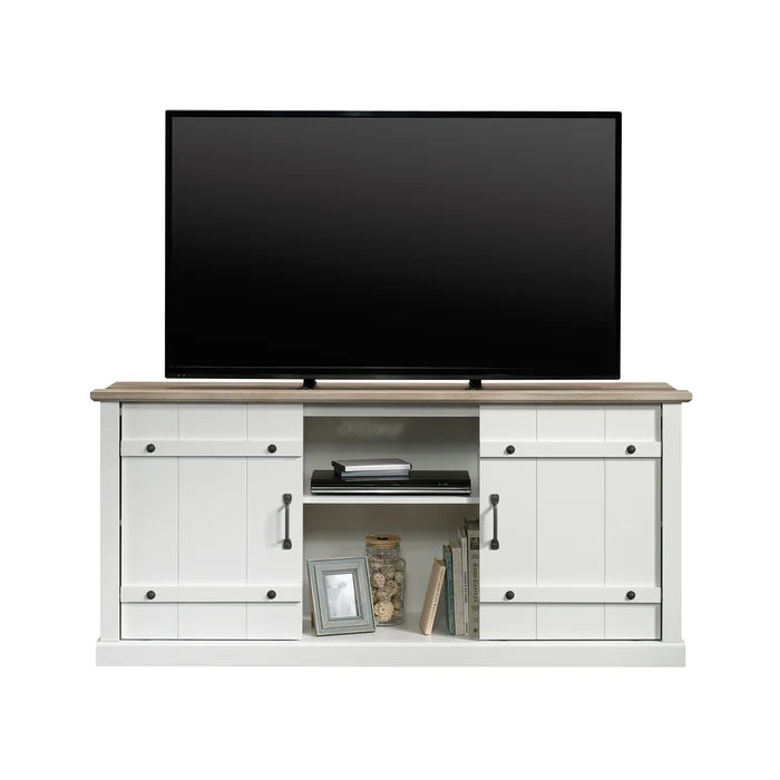 Soft White Colten TV Stand for TVs up to 70" Neutral Finish and a Contrasting Table Top