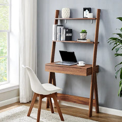 Ladder Desk Manufactured Solid Wood Offers Open Storage And Decorative Display