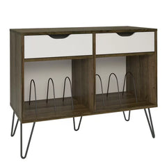 Brown Oak/Gray Concord Audio Rack Turntable Stand with Drawers Large Open Cubbies Perfect for Space Saving