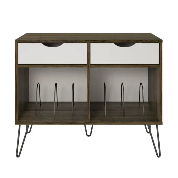 Brown Oak/Gray Concord Audio Rack Turntable Stand with Drawers Large Open Cubbies Perfect for Space Saving