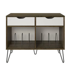Brown Oak/Gray Concord Audio Rack Turntable Stand with Drawers Large Open Cubbies Perfect for Space Saving