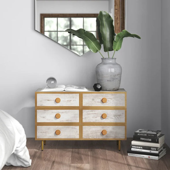 Connell 6 Drawer 47.25'' W Double Dresser Distressed white Finish