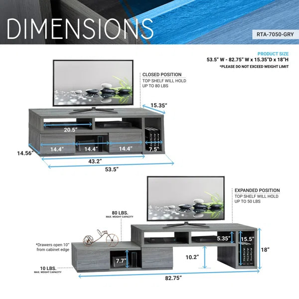 Conners TV Stand for TVs up to 65" Expandable Adjustable Console TV Stand