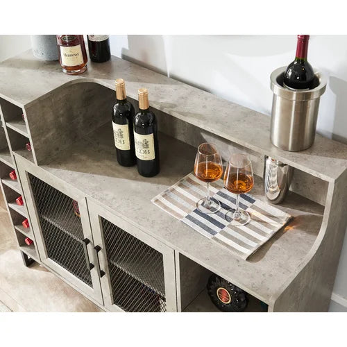 Concrete Console Bar Cabinet with Wine Storage Solid Manufactured Wood