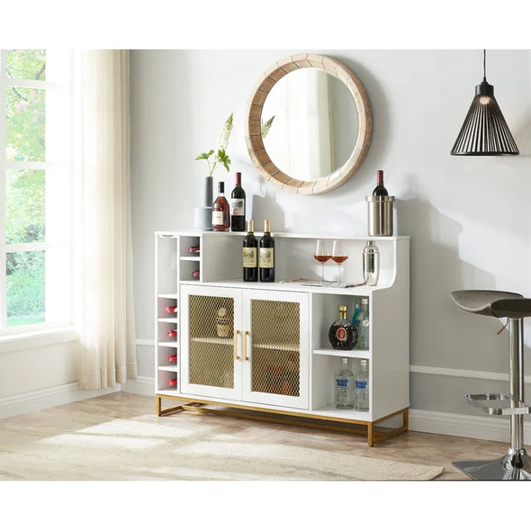 White Console Bar Cabinet with Wine Storage Perfect for Organize