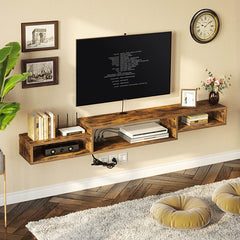 Rustic Brown Floating TV Stand for TVs up to 75" Simple Modern Look, Both Fit Well with Any Decor and Adds A Charming Element To your Living Room