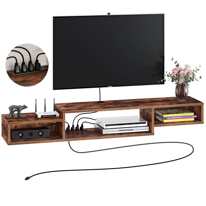 Rustic Brown Floating TV Stand for TVs up to 75" Simple Modern Look, Both Fit Well with Any Decor and Adds A Charming Element To your Living Room
