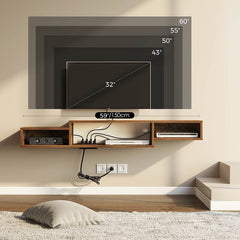 Rustic Brown Floating TV Stand for TVs up to 75" Simple Modern Look, Both Fit Well with Any Decor and Adds A Charming Element To your Living Room