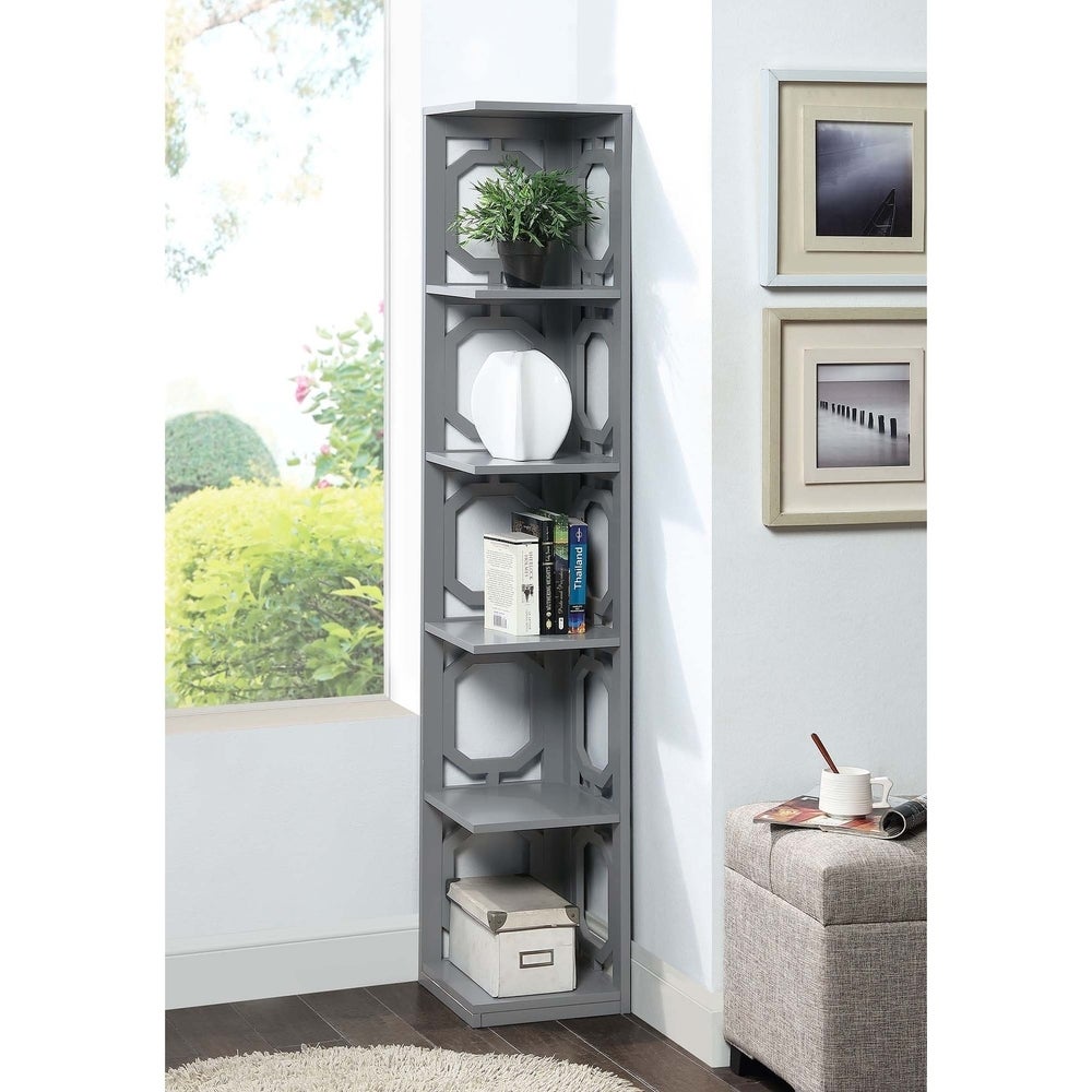 5-tier Corner Bookcase - Grey Unique Display with this Corner Bookshelf Shelf