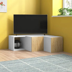 White/Oak Geometric Corner TV Stand for TVs up to 40" Contemporary Design