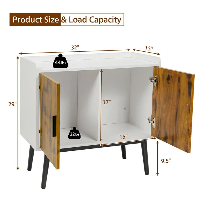 Sideboard Buffet Storage Cabinet W/2 Door Metal Legs Accent Cabinet 32in