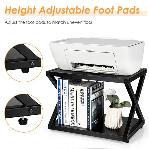 Costway Desktop Printer Stand 2 Tiers Storage Shelves W/anti-skid Pads Black