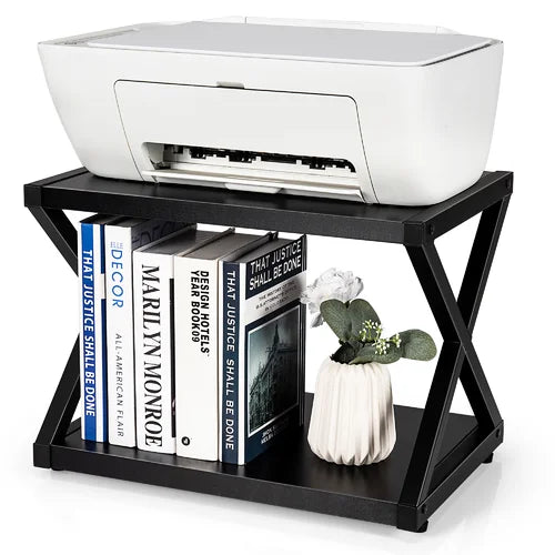 Costway Desktop Printer Stand 2 Tiers Storage Shelves W/anti-skid Pads Black