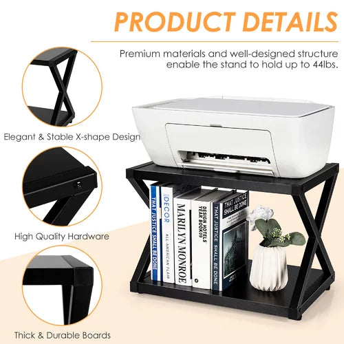 Costway Desktop Printer Stand 2 Tiers Storage Shelves W/anti-skid Pads Black