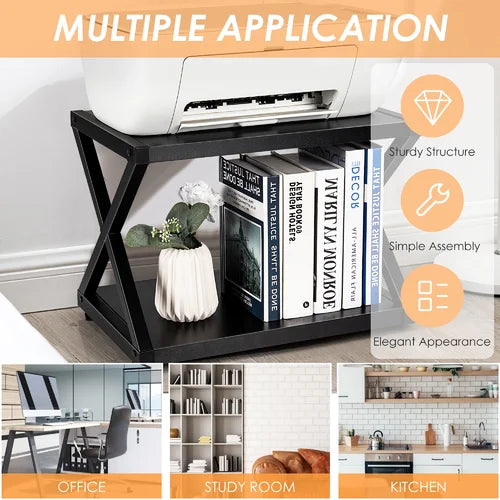 Costway Desktop Printer Stand 2 Tiers Storage Shelves W/anti-skid Pads Black