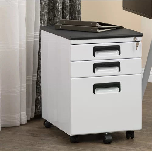 White Black Coulson 15.75'' Wide 3 Drawer Mobile Vertical Filing Cabinet
