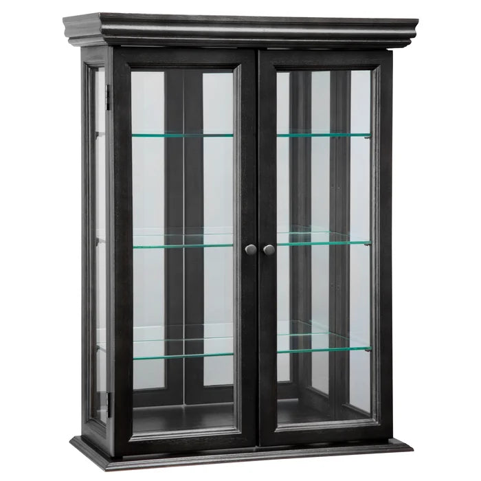 Ebony Black Country Tuscan 20'' Wide Solid Wood Mirrored Back Curio Cabinet