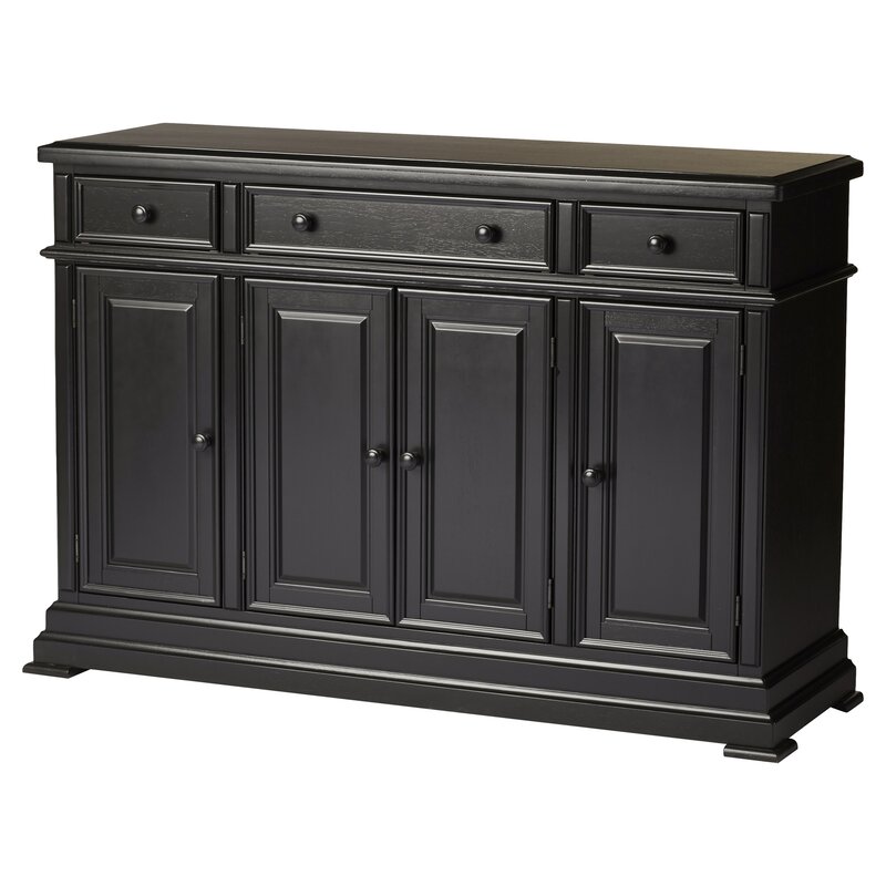 Ebony Courtdale 60'' Wide 3 Drawer Sideboard Crafted from Rubberwood with Distressed Accents