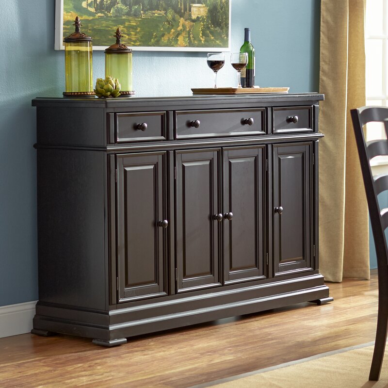 Ebony Courtdale 60'' Wide 3 Drawer Sideboard Crafted from Rubberwood with Distressed Accents