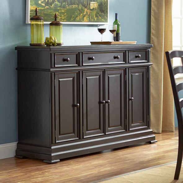 Ebony Courtdale 60'' Wide 3 Drawer Sideboard Crafted from Rubberwood with Distressed Accents
