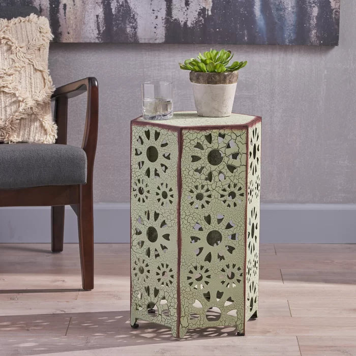 Green Crepeau 22'' Tall Iron Drum End Table Lightweight and Stylish