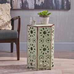 Green Crepeau 22'' Tall Iron Drum End Table Lightweight and Stylish