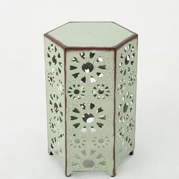 Green Crepeau 22'' Tall Iron Drum End Table Lightweight and Stylish