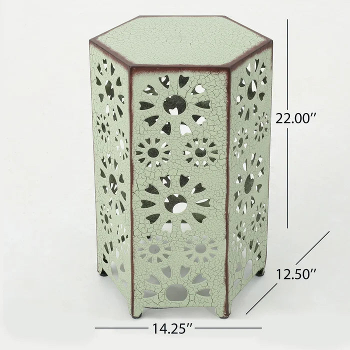 Green Crepeau 22'' Tall Iron Drum End Table Lightweight and Stylish