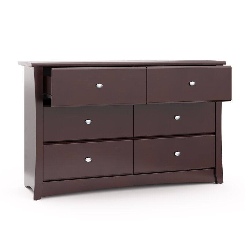 Espresso Crescent 6 Drawer Double Dresser  Impeccable Style and Functionality