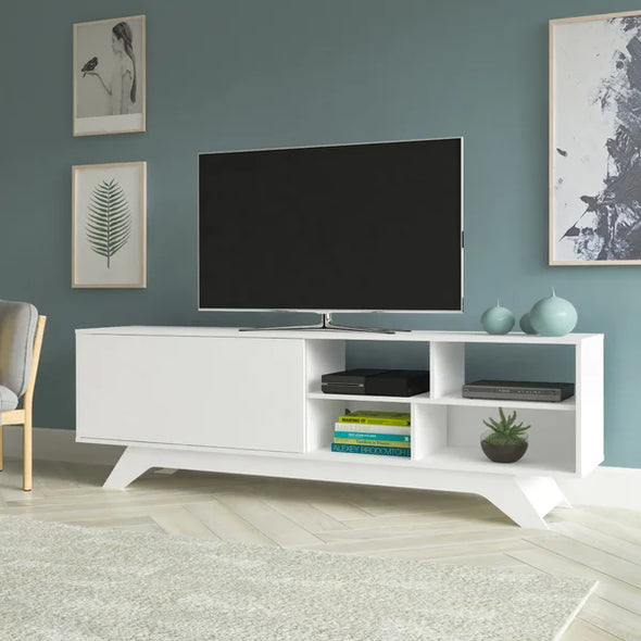 White Croslin TV Stand for TVs up to 65" with Cable Management Modern Design