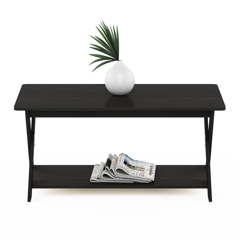 Cross Legs Coffee Table with Storage Espresso Handy Surface Area and On-Trend Style