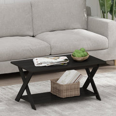 Cross Legs Coffee Table with Storage Espresso Handy Surface Area and On-Trend Style