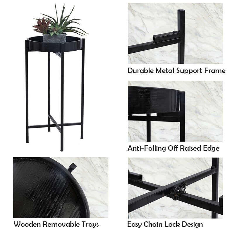 Black Cueto Tray Top End Table Strong Metal is Durable and Aesthetic