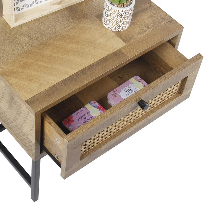 Cumbie 15.75'' Tall 1 - Drawer Steel Nightstand in Oak/Black