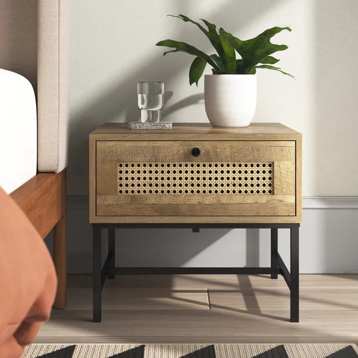 Cumbie 15.75'' Tall 1 - Drawer Steel Nightstand in Oak/Black