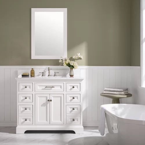 White Currahee 42" Single Bathroom Vanity Set Crafted from Stone