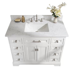 White Currahee 42" Single Bathroom Vanity Set Crafted from Stone