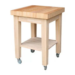 Cuthbert 24'' Wide Solid Wood Rolling Kitchen Cart Fixed Lower Shelf for Added Storage