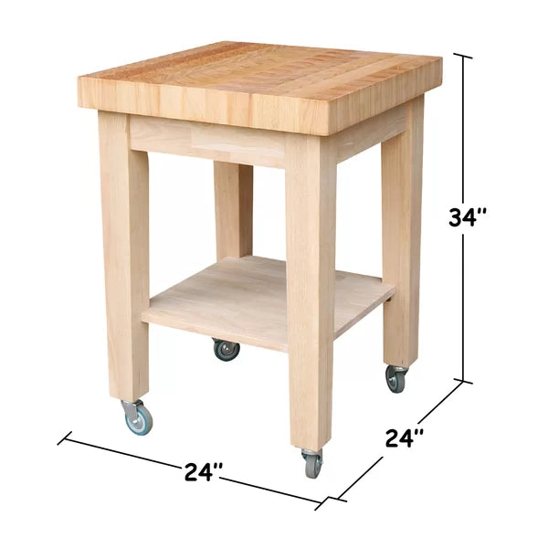 Cuthbert 24'' Wide Solid Wood Rolling Kitchen Cart Fixed Lower Shelf for Added Storage