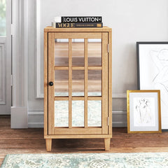 Cynthia 34'' Tall Solid Wood 1 - Door Mirrored Accent Cabinet