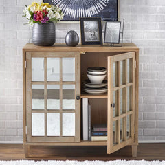 Rustic Light Brown Cynthia 34'' Tall Solid Wood 2 Door Mirrored Accent Cabinet