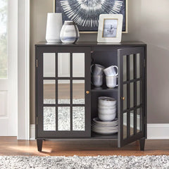 Cynthia 34'' Tall Solid Wood 2 - Door Mirrored Accent Cabinet