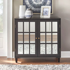 Cynthia 34'' Tall Solid Wood 2 - Door Mirrored Accent Cabinet