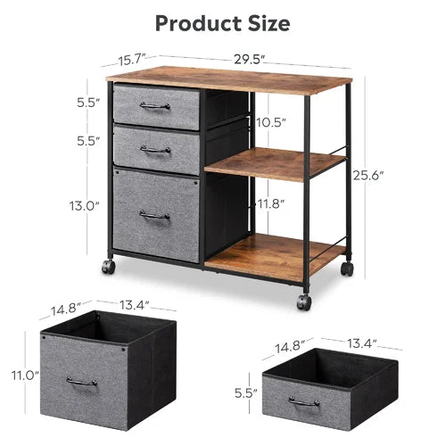 3 Drawer Mobile File Cabinet Rolling Printer Stand With Open