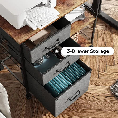 3 Drawer Mobile File Cabinet Rolling Printer Stand With Open
