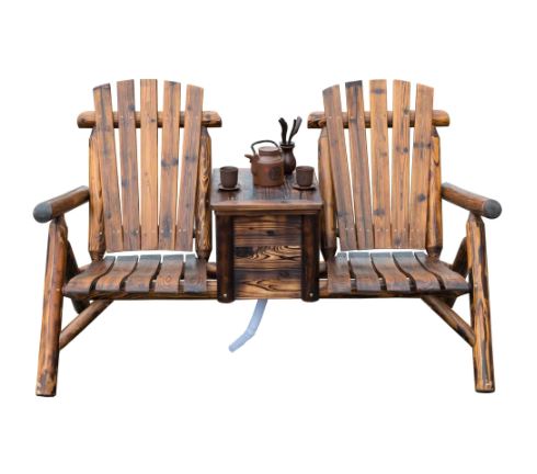 Wooden Outdoor Two Seat Adirondack Patio Chair with Ice Bucket