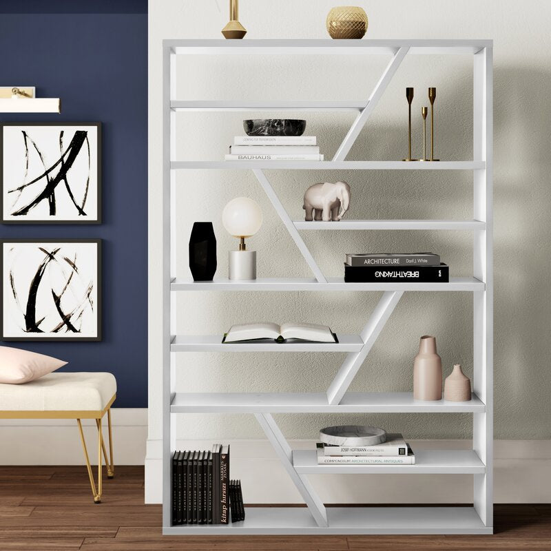 White 70.88'' H x 47.25'' W Geometric Bookcase Store and Organize your Book Collection Perfect for Organize