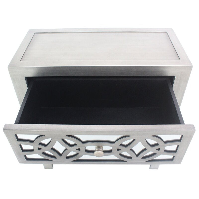 28'' Tall 3 - Drawer Mirrored Accent Chest Streamlined Rectangular Base and Mirrored Drawer